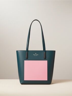 Kate Spade Colorblock Tote NWT Green Pink Leather Zip